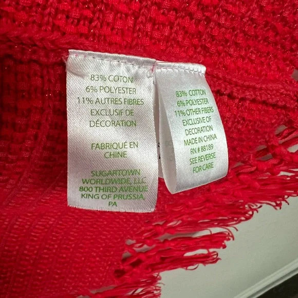 Lilly Pulitzer Red Open Front Fringe Hem Cardigan Sweater Knit Size L - Picture 6 of 7